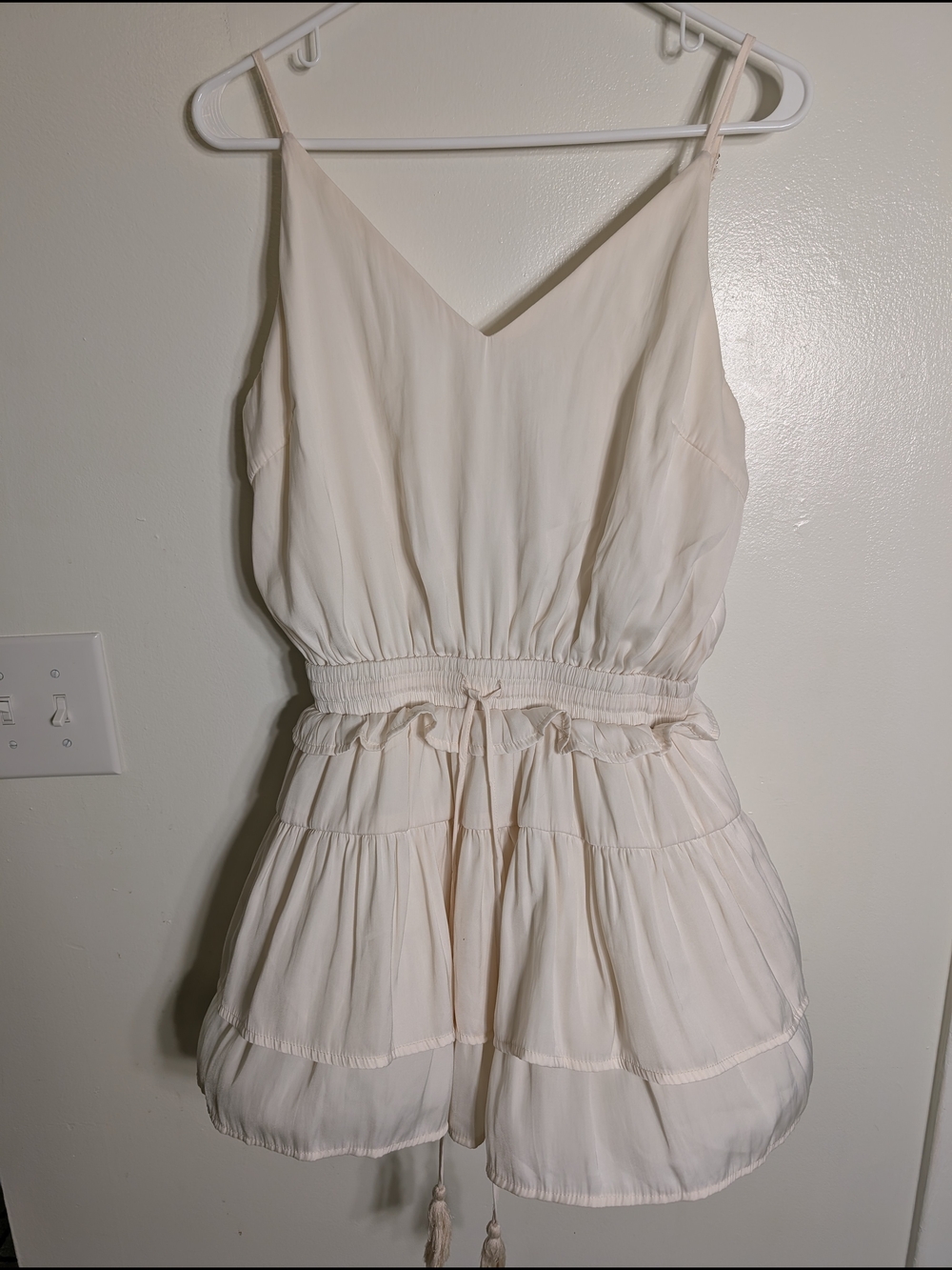 Cream Sleeveless Tiered Romper with V-Neck